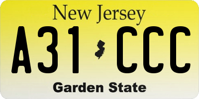 NJ license plate A31CCC