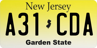 NJ license plate A31CDA