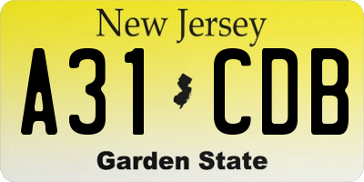NJ license plate A31CDB
