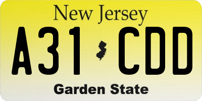 NJ license plate A31CDD
