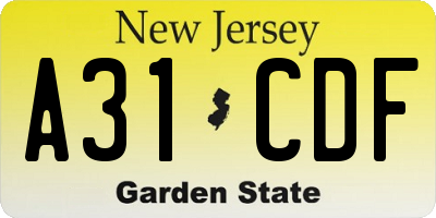 NJ license plate A31CDF