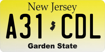 NJ license plate A31CDL