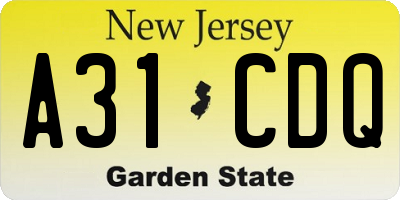 NJ license plate A31CDQ