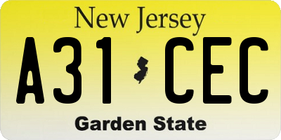 NJ license plate A31CEC