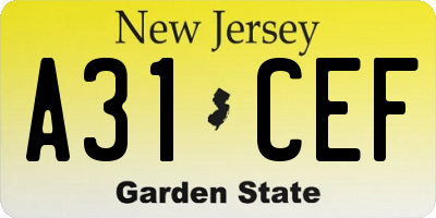 NJ license plate A31CEF
