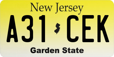 NJ license plate A31CEK