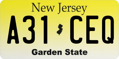 NJ license plate A31CEQ