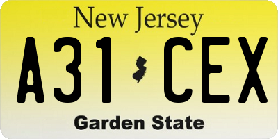 NJ license plate A31CEX