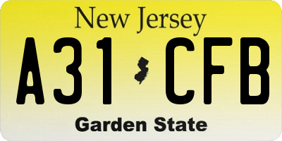 NJ license plate A31CFB