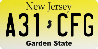 NJ license plate A31CFG