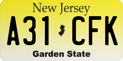 NJ license plate A31CFK