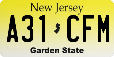 NJ license plate A31CFM