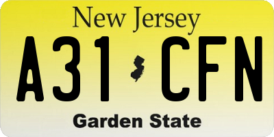NJ license plate A31CFN