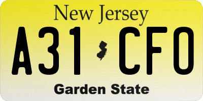 NJ license plate A31CFO