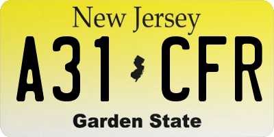 NJ license plate A31CFR