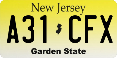 NJ license plate A31CFX