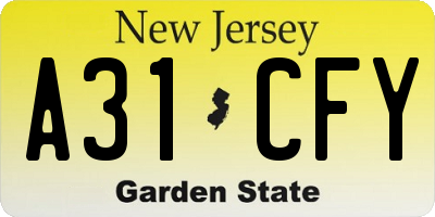 NJ license plate A31CFY