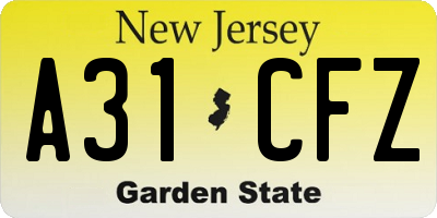 NJ license plate A31CFZ