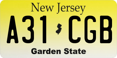 NJ license plate A31CGB
