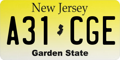 NJ license plate A31CGE