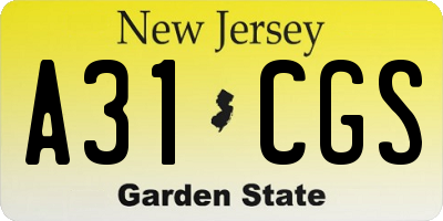 NJ license plate A31CGS