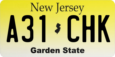 NJ license plate A31CHK