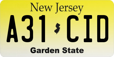 NJ license plate A31CID