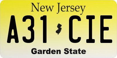 NJ license plate A31CIE