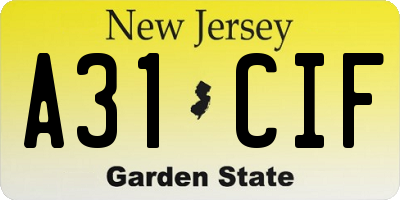 NJ license plate A31CIF