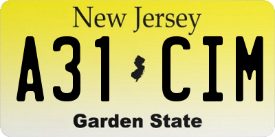 NJ license plate A31CIM