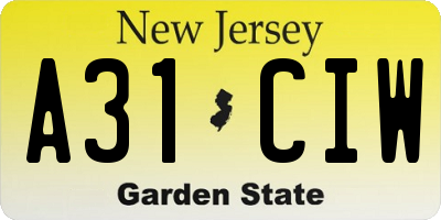 NJ license plate A31CIW