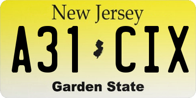 NJ license plate A31CIX