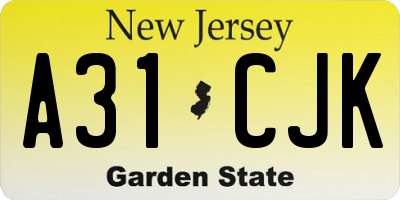 NJ license plate A31CJK