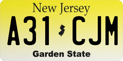 NJ license plate A31CJM
