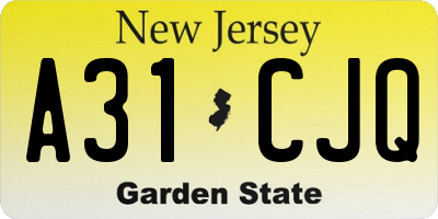 NJ license plate A31CJQ