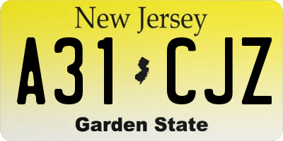 NJ license plate A31CJZ