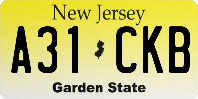 NJ license plate A31CKB