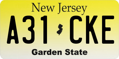 NJ license plate A31CKE