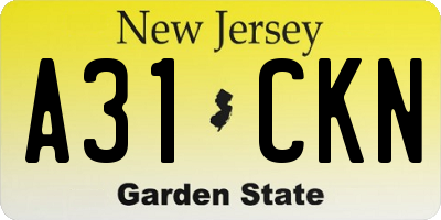 NJ license plate A31CKN