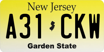 NJ license plate A31CKW