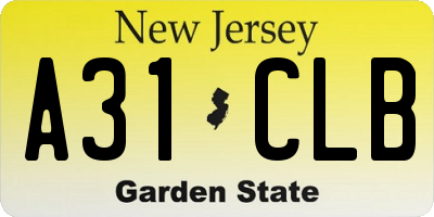 NJ license plate A31CLB