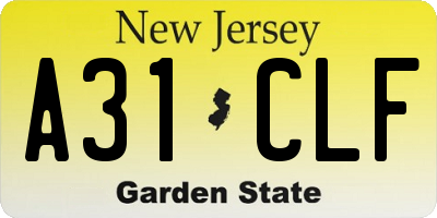 NJ license plate A31CLF