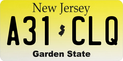NJ license plate A31CLQ