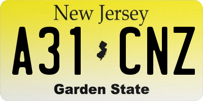 NJ license plate A31CNZ