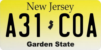 NJ license plate A31COA
