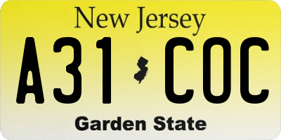 NJ license plate A31COC