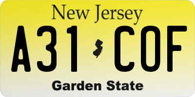 NJ license plate A31COF