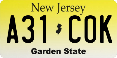 NJ license plate A31COK