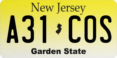 NJ license plate A31COS