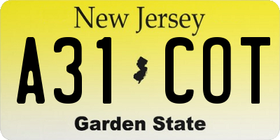NJ license plate A31COT